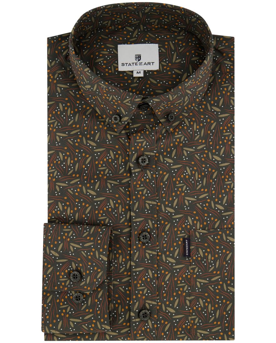 State of Art overhemd wijde fit katoen groen geprint