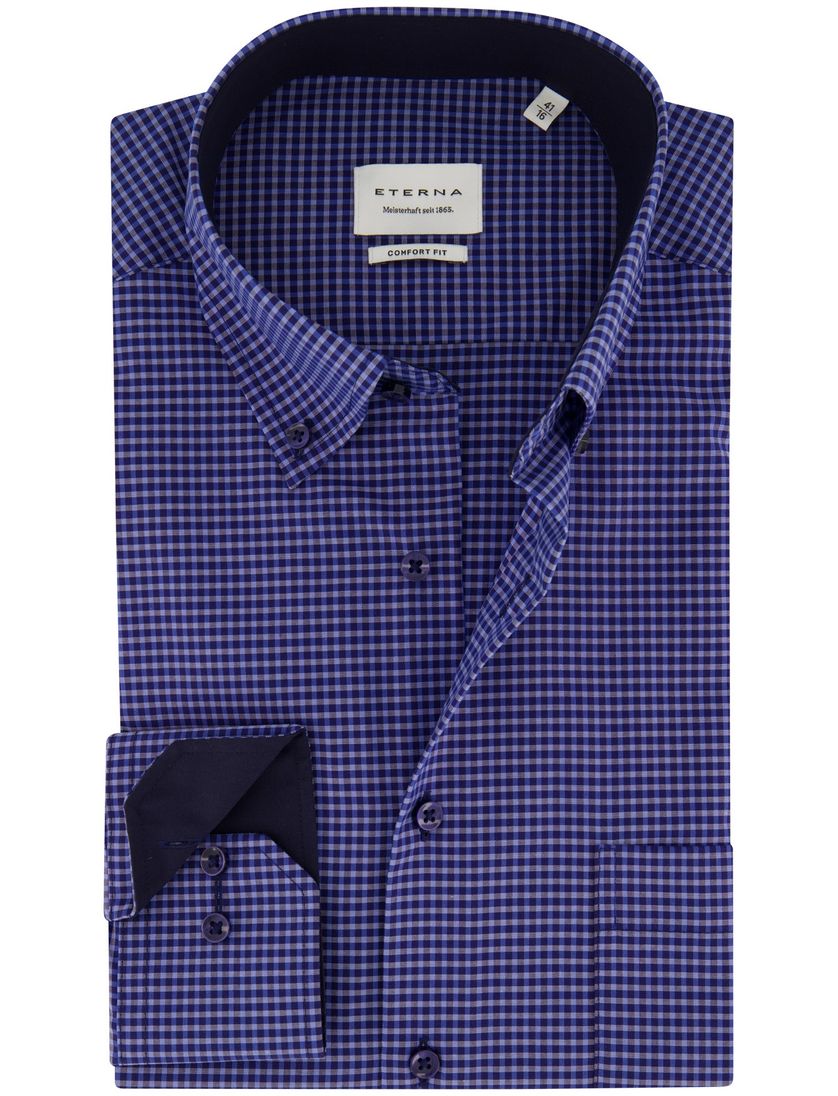 Eterna casual overhemd Comfort Fit blauw geruit katoen ml5