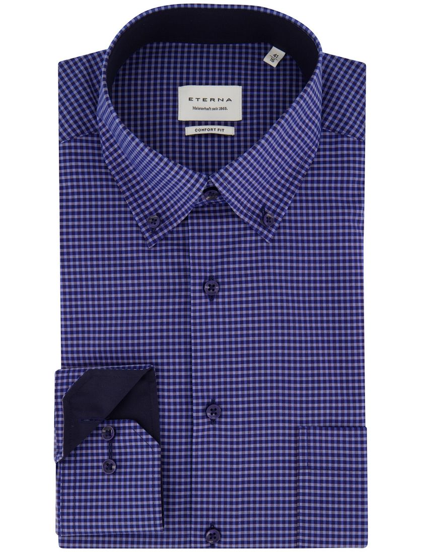 Eterna casual overhemd Comfort Fit blauw geruit katoen ml5