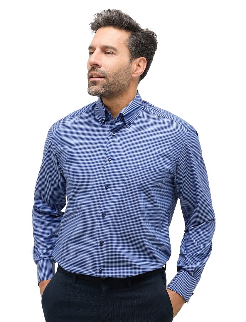 Eterna casual overhemd Comfort Fit blauw geruit katoen ml5
