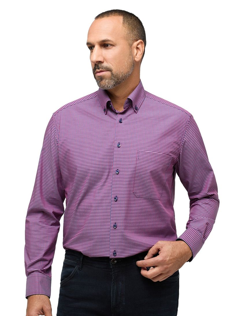 Eterna casual overhemd Comfort Fit roze blauw geruit katoen