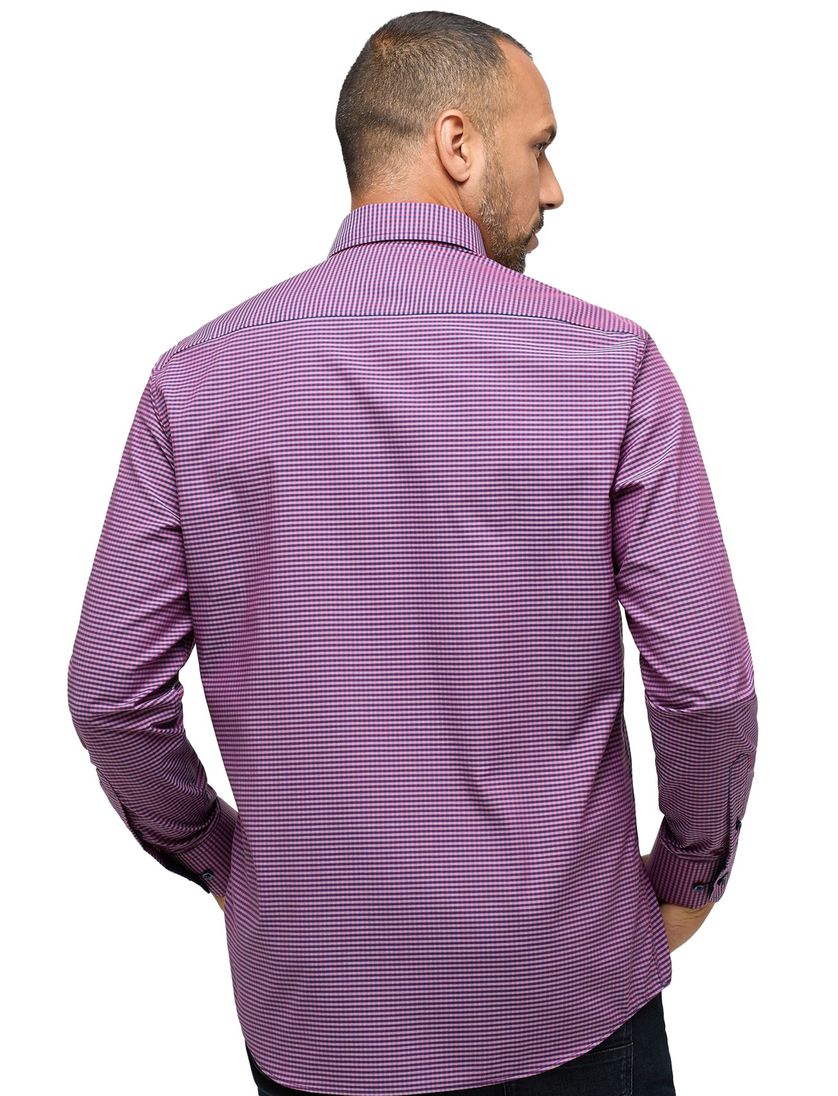 Eterna casual overhemd Comfort Fit roze blauw geruit katoen
