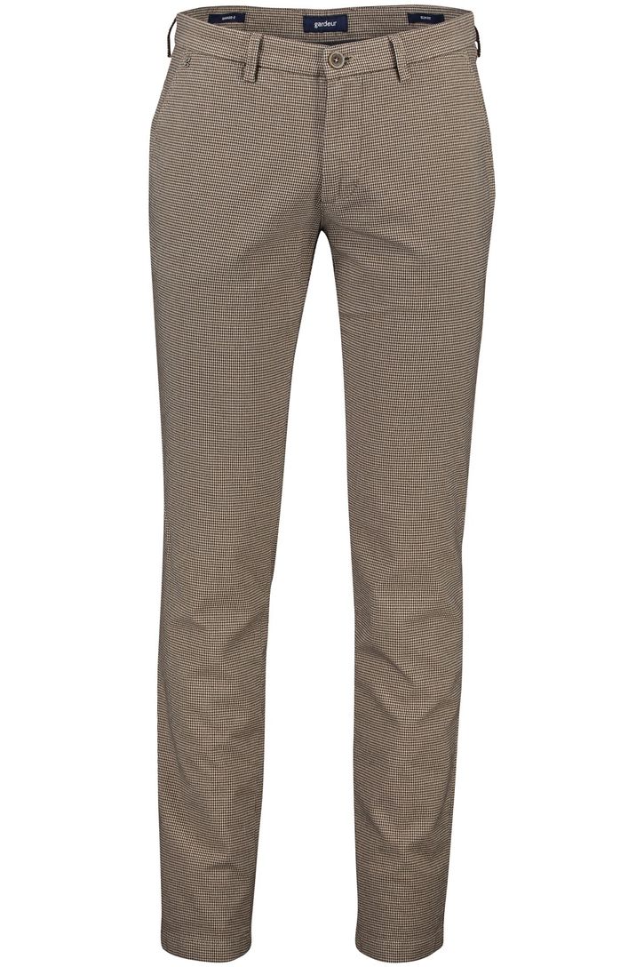 Katoenen Gardeur chino slim fit bruin geruit