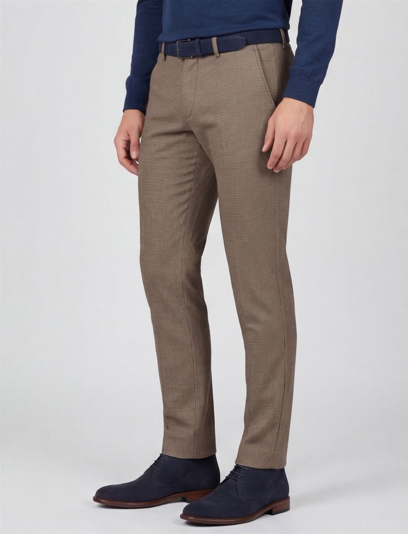 Katoenen Gardeur chino slim fit bruin geruit