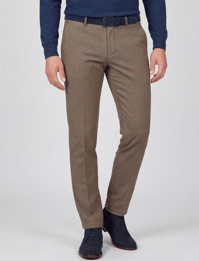 Katoenen Gardeur chino slim fit bruin geruit