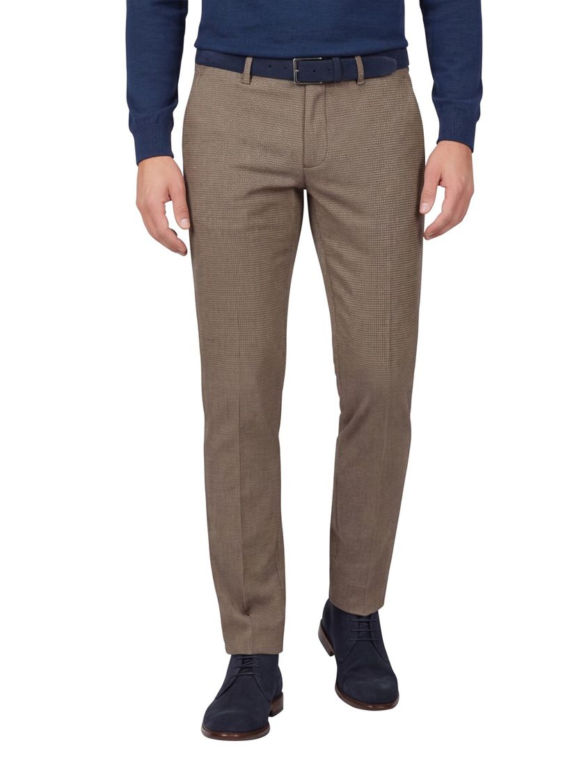 Katoenen Gardeur chino slim fit bruin geruit