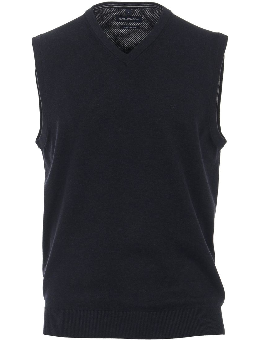 Slipover Casa Moda v-hals donkerblauw effen katoen