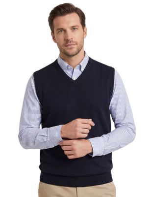 Casa Moda Donkerblauwe effen katoenen slipover v-hals Casa Moda