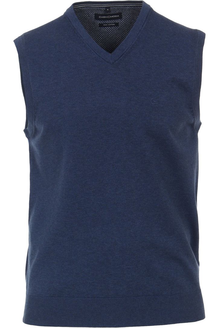 Casa Moda slipover met v-hals navy effen katoen