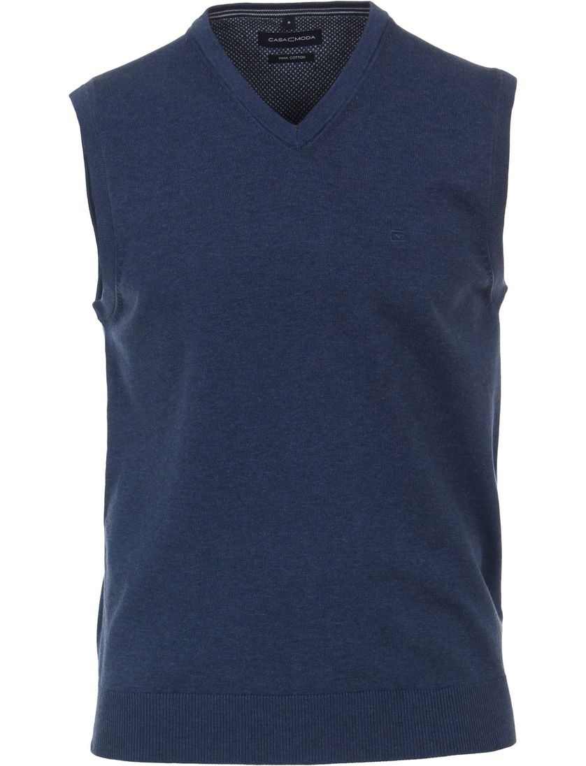 Casa Moda slipover met v-hals navy effen katoen