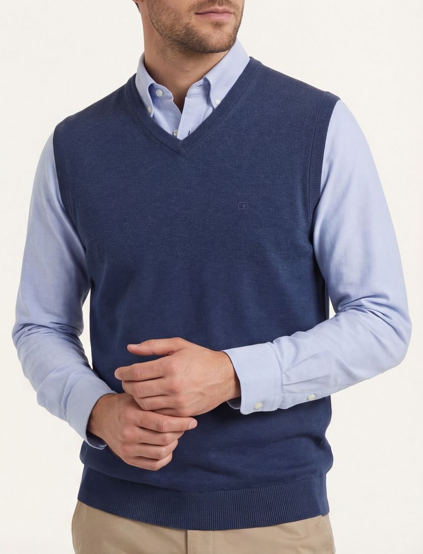 Casa Moda slipover met v-hals navy effen katoen