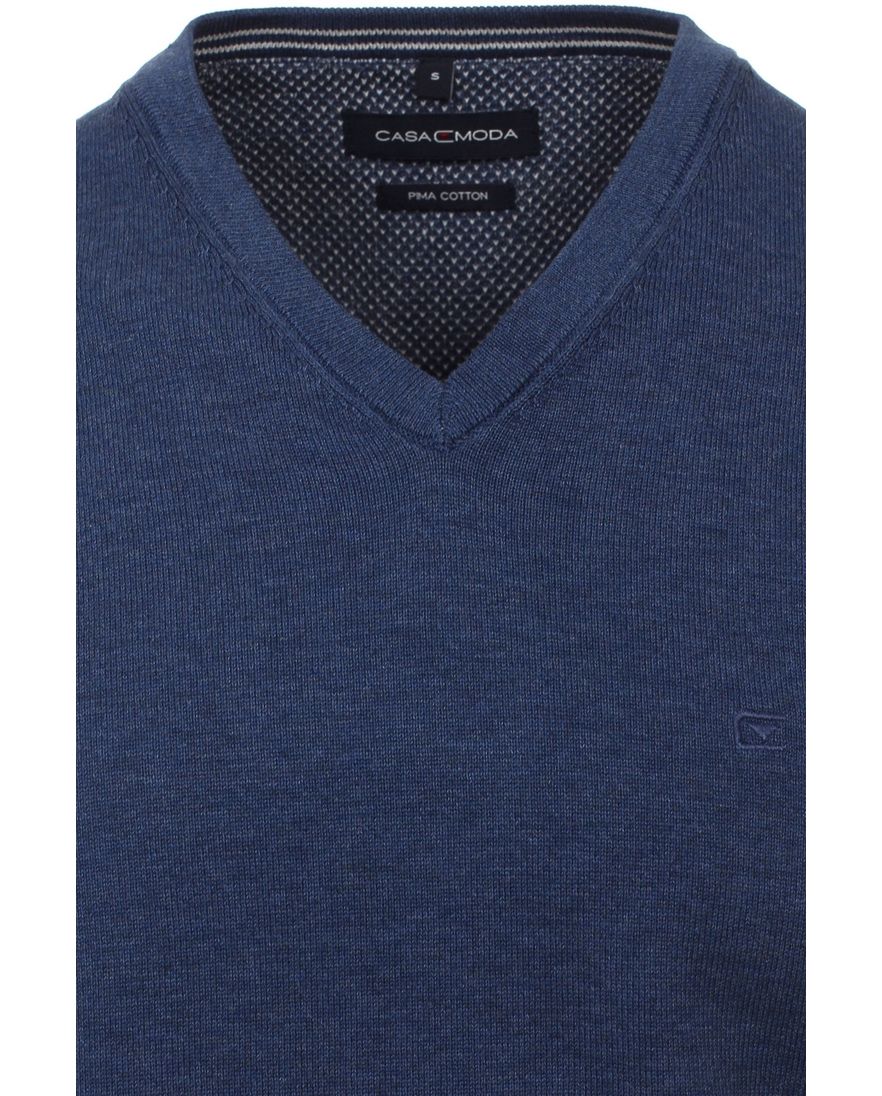 Casa Moda slipover v-hals donkerblauw effen katoen