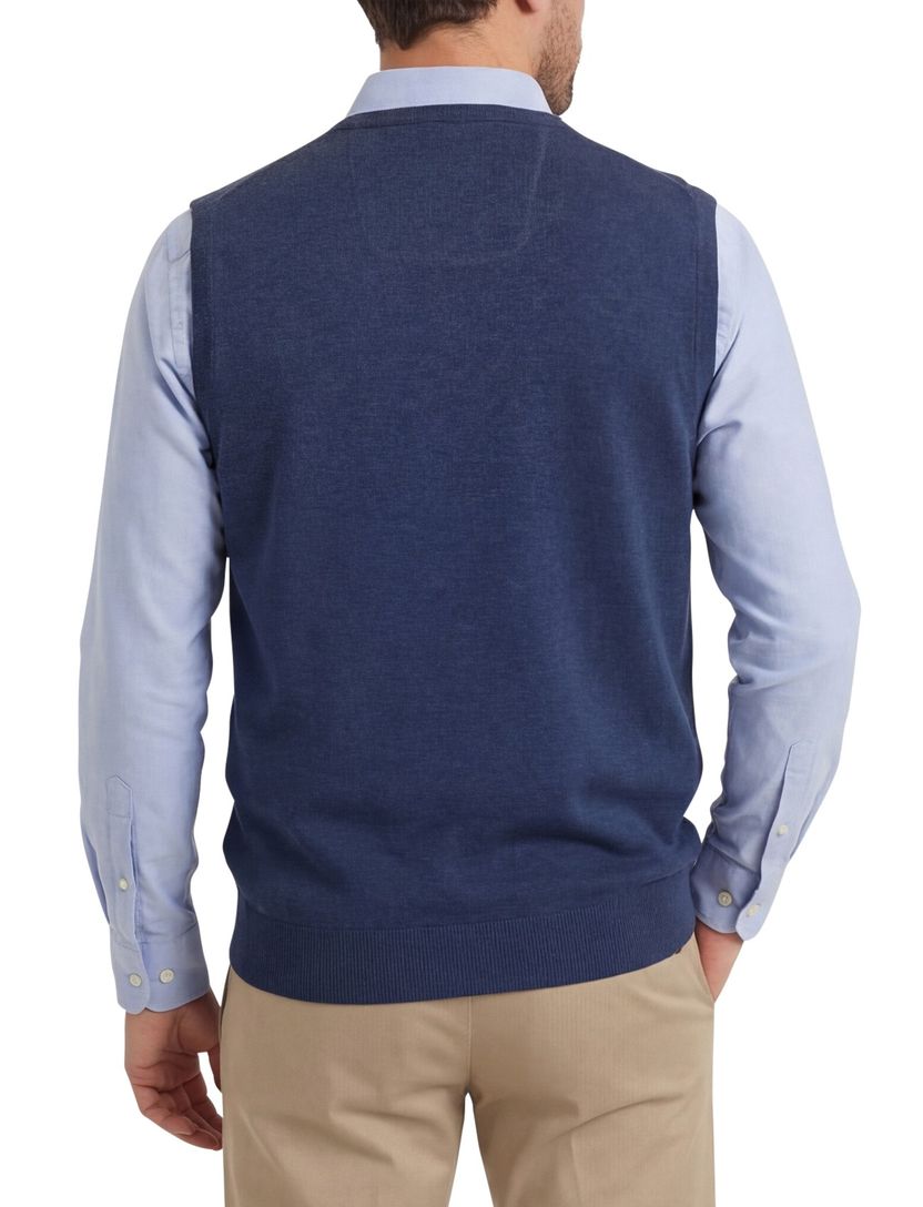 Casa Moda slipover met v-hals navy effen katoen