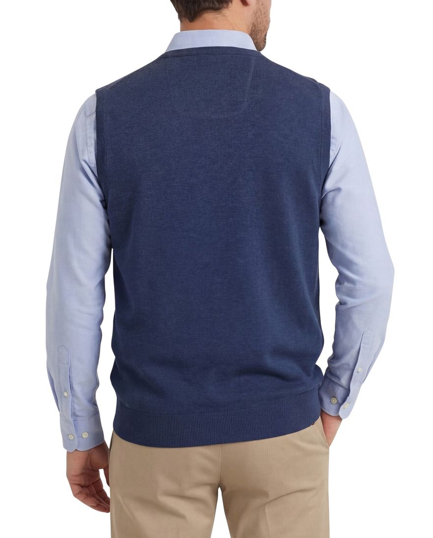 Casa Moda slipover v-hals donkerblauw effen katoen