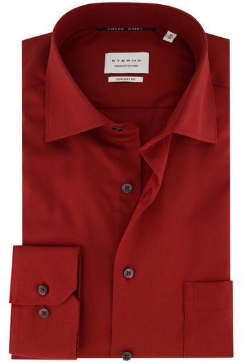 Eterna Eterna overhemd wijde fit rood effen katoen