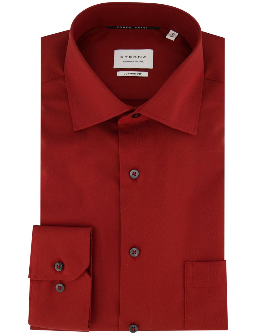 Overhemd Eterna Comfort Fit rood effen katoen