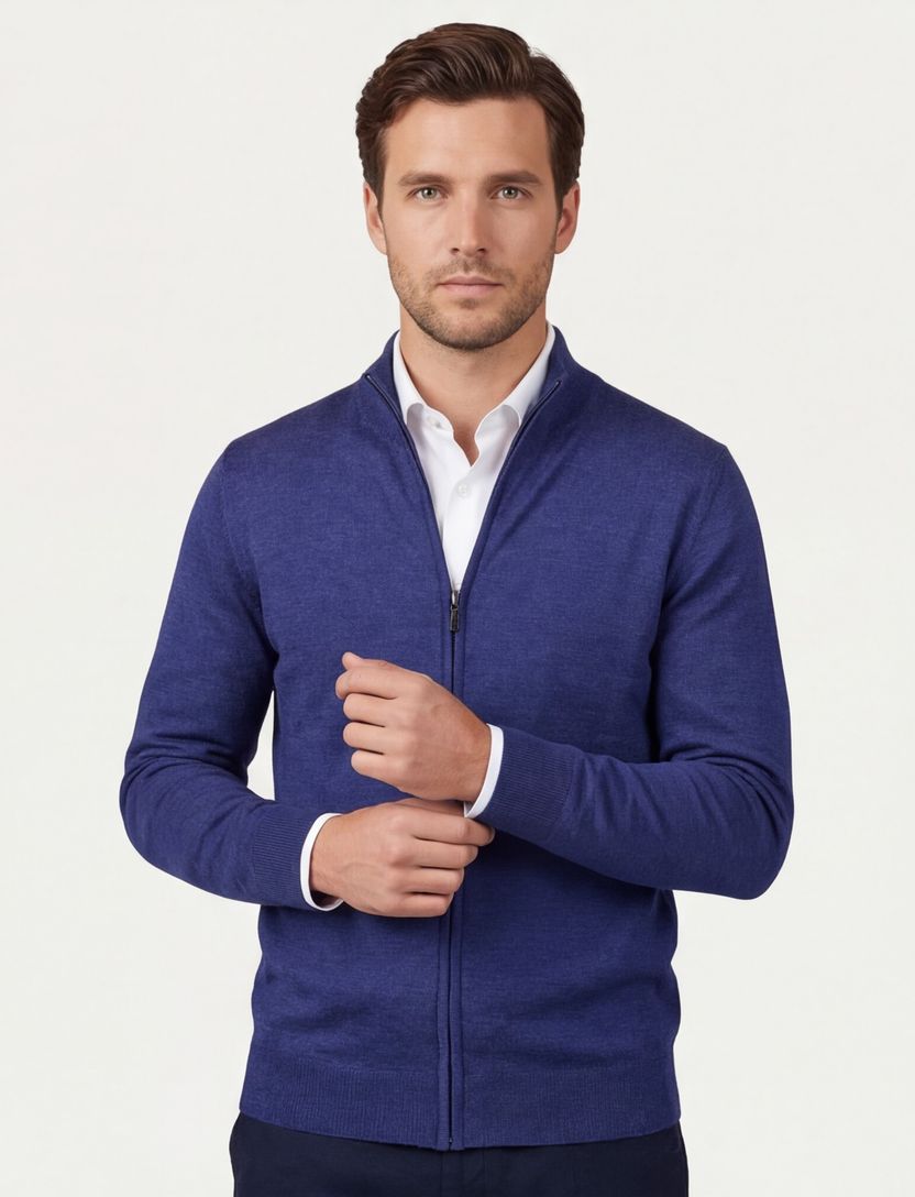 Portofino vest opstaande kraag wol blauw