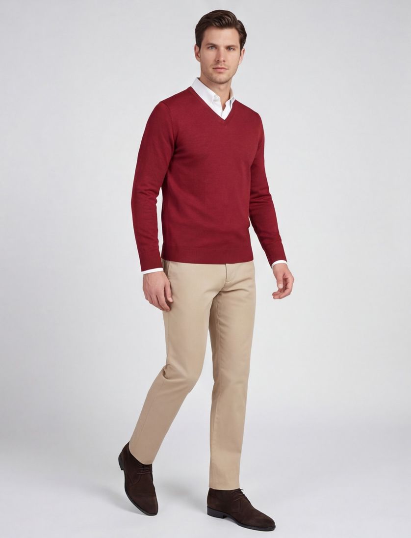 Portofino wollen trui rood v-hals