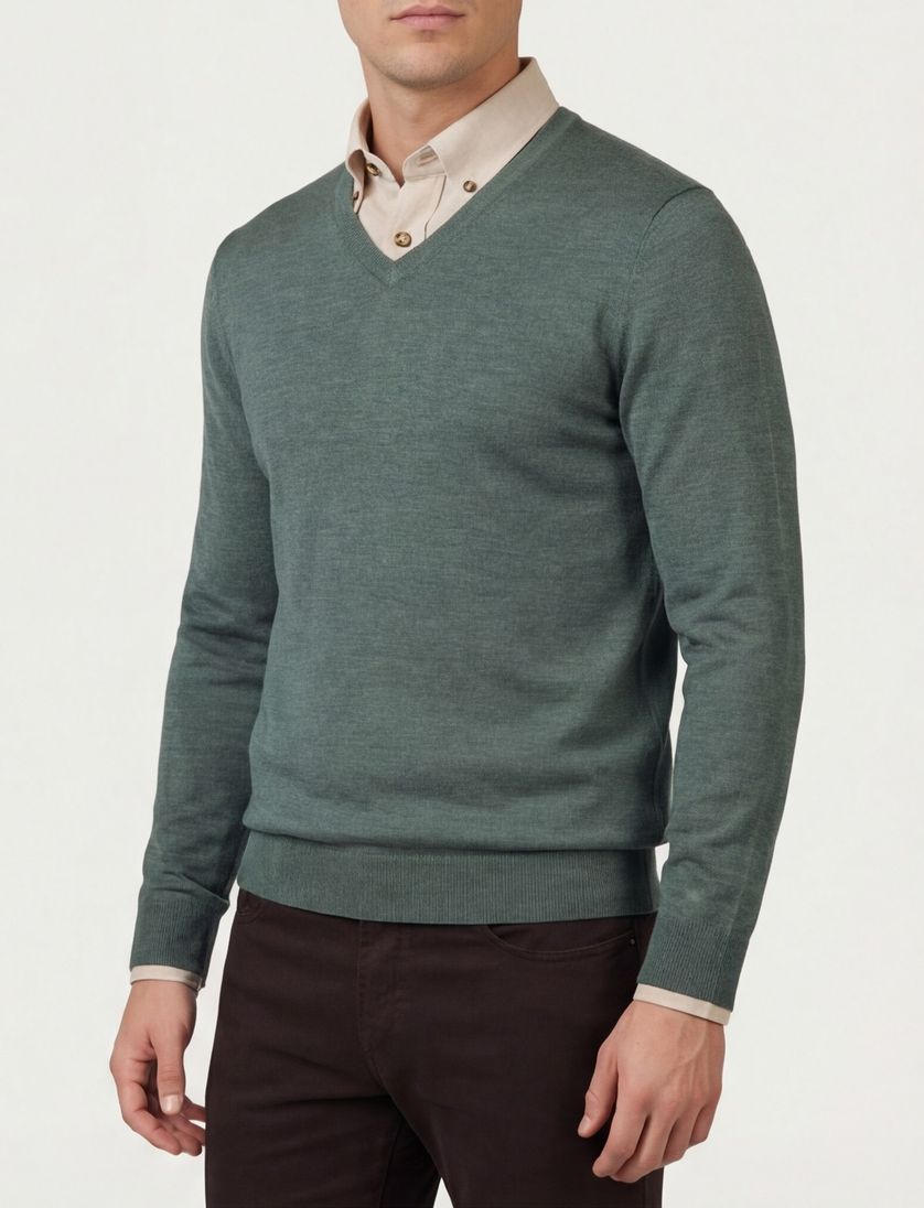 Portofino v-hals trui groen wol