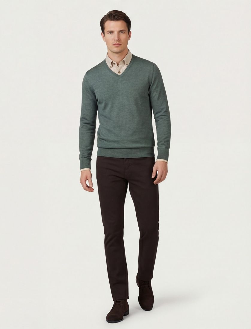 Portofino v-hals trui groen wol