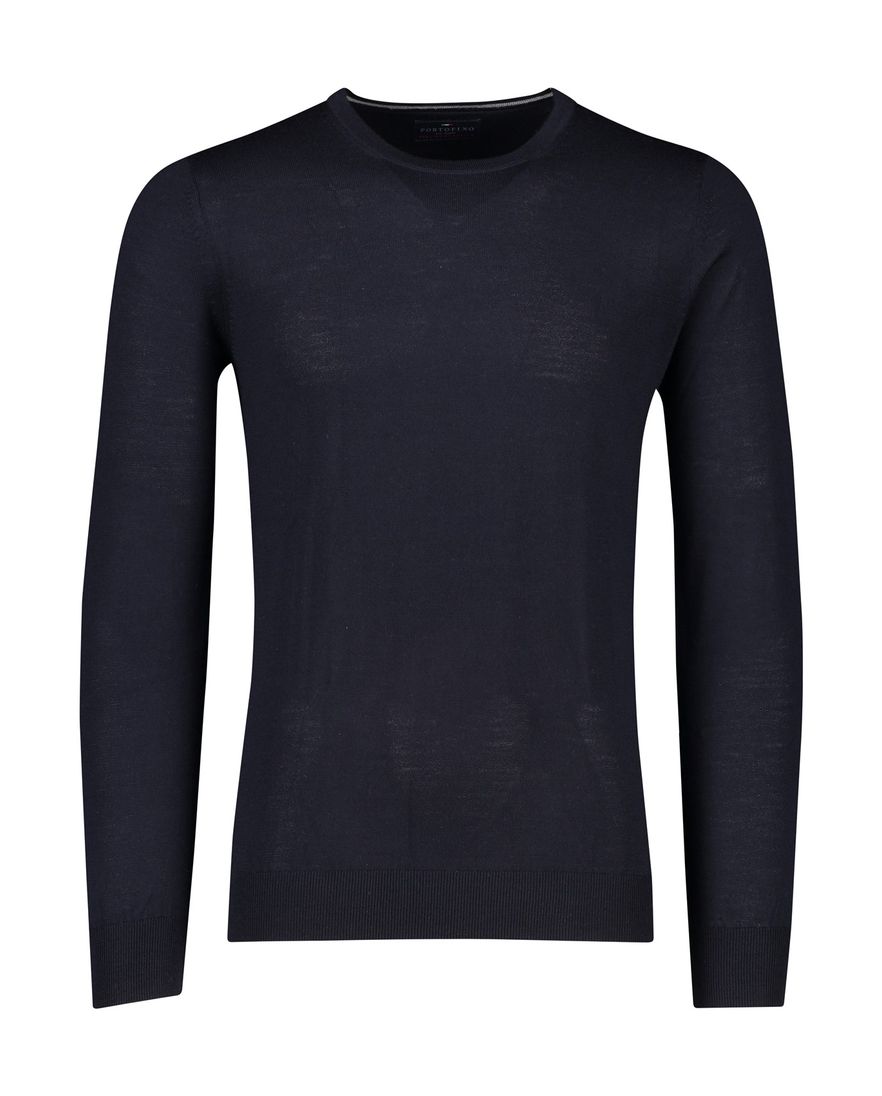 Portofino trui ronde hals donkerblauw wol