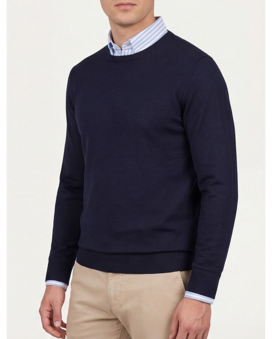 Portofino trui ronde hals donkerblauw wol