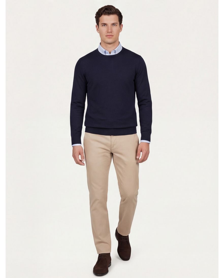 Portofino trui ronde hals donkerblauw wol