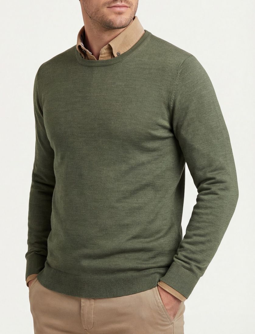 Portofino trui ronde hals groen wol