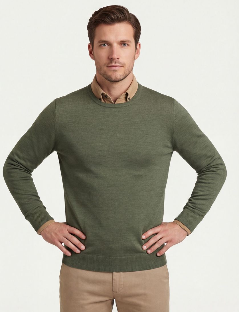 Portofino trui ronde hals groen wol