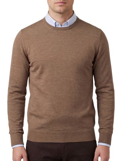 Portofino Portofino ronde hals trui wol lichtbruin