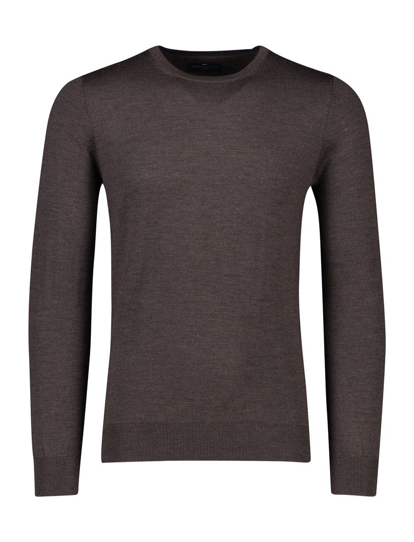 Portofino trui ronde hals donkerbruin wol