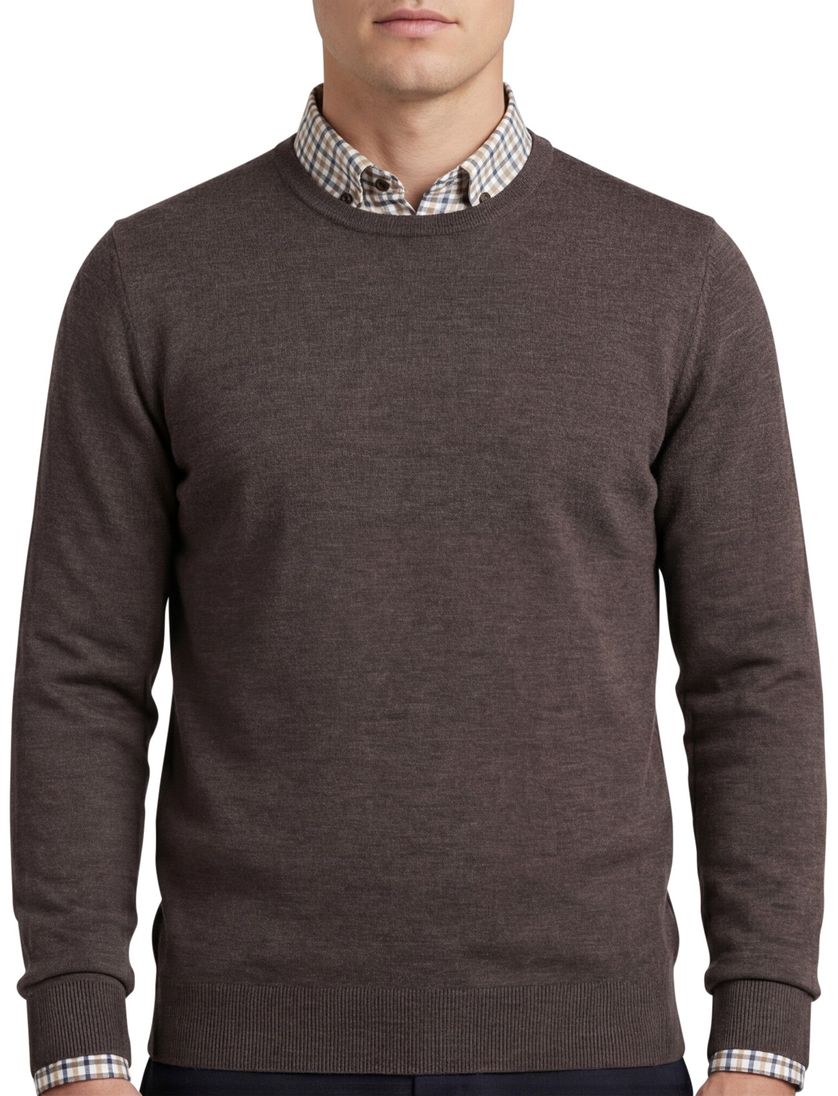 Portofino trui ronde hals donkerbruin wol