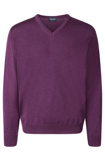 Maerz Maerz trui v-hals paars effen 100% wol wijde fit