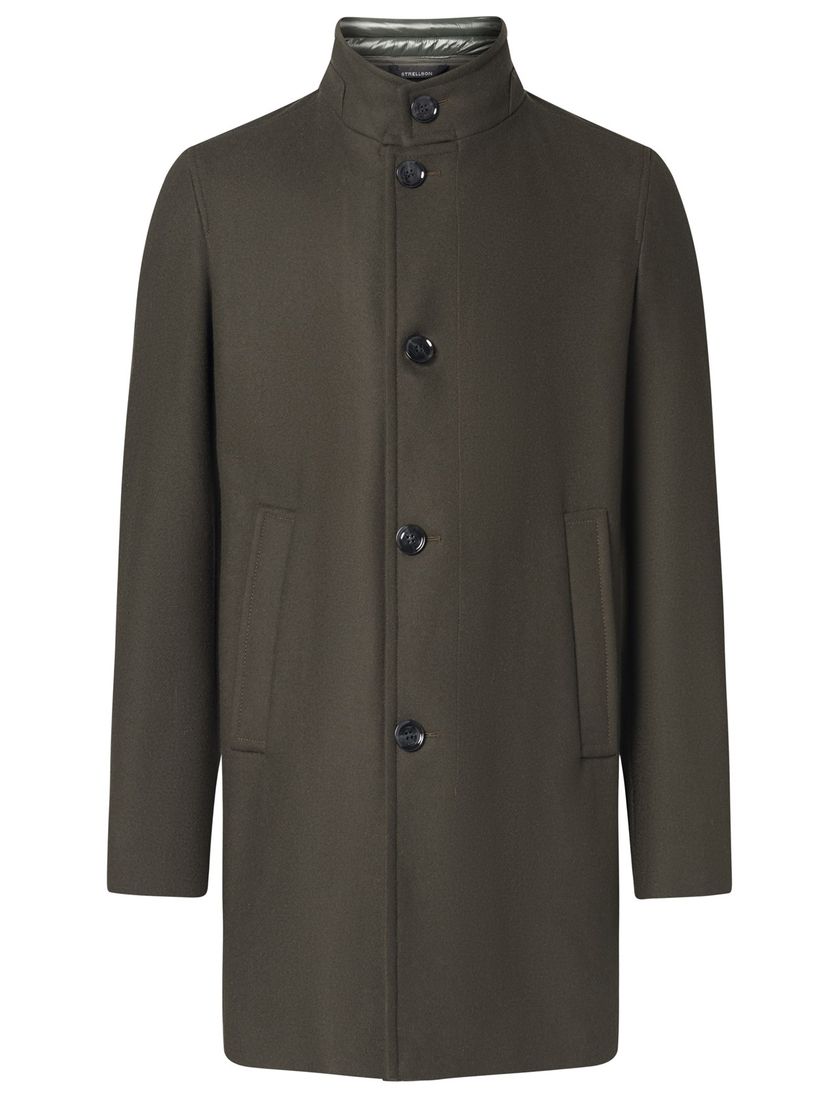 Strellson mantel winterjas groen effen knopen normale fit wol Finlay