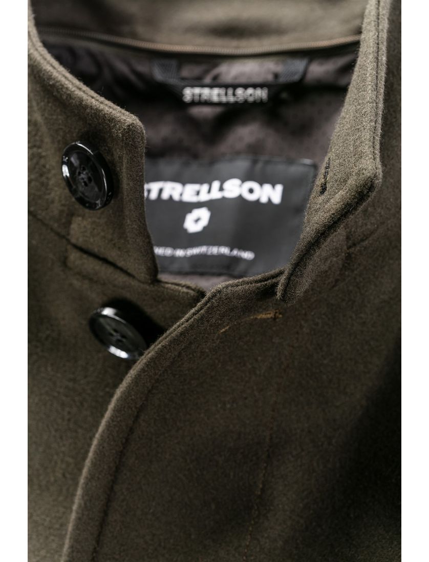 Strellson mantel winterjas groen effen knopen normale fit wol Finlay