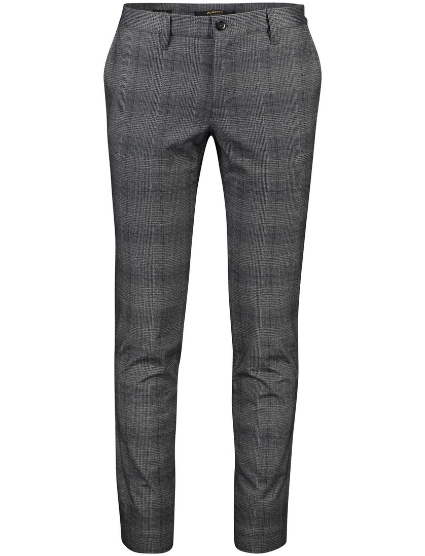 Alberto chino slim fit Jersey grijs geruit katoen