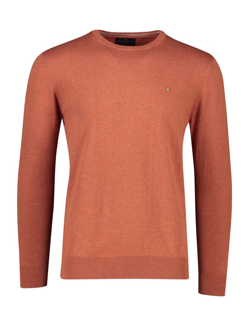 Portofino trui ronde hals oranje/bruin effen 100% katoen