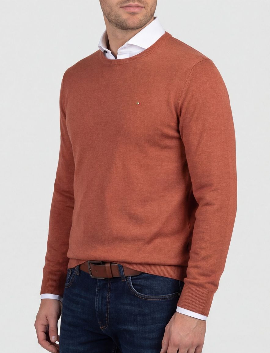 Portofino trui ronde hals katoen oranje/bruin