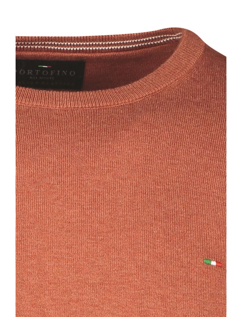 Portofino trui ronde hals oranje/bruin effen 100% katoen