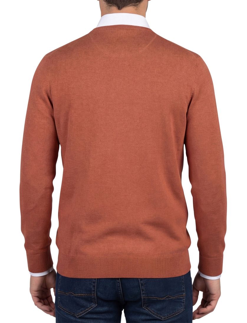 Portofino trui ronde hals oranje/bruin effen 100% katoen