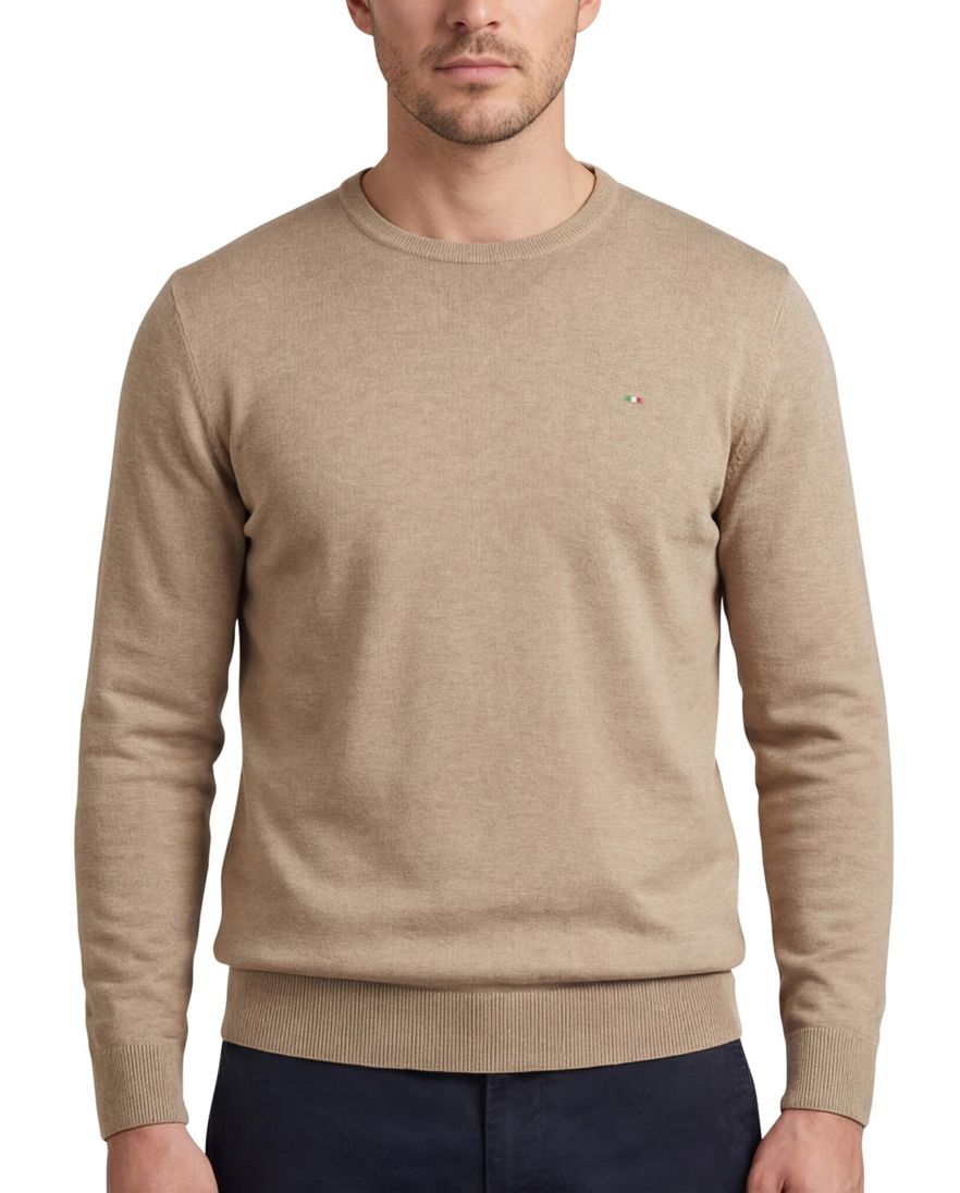 Porfofino trui ronde hals beige normale fit 100% katoen effen
