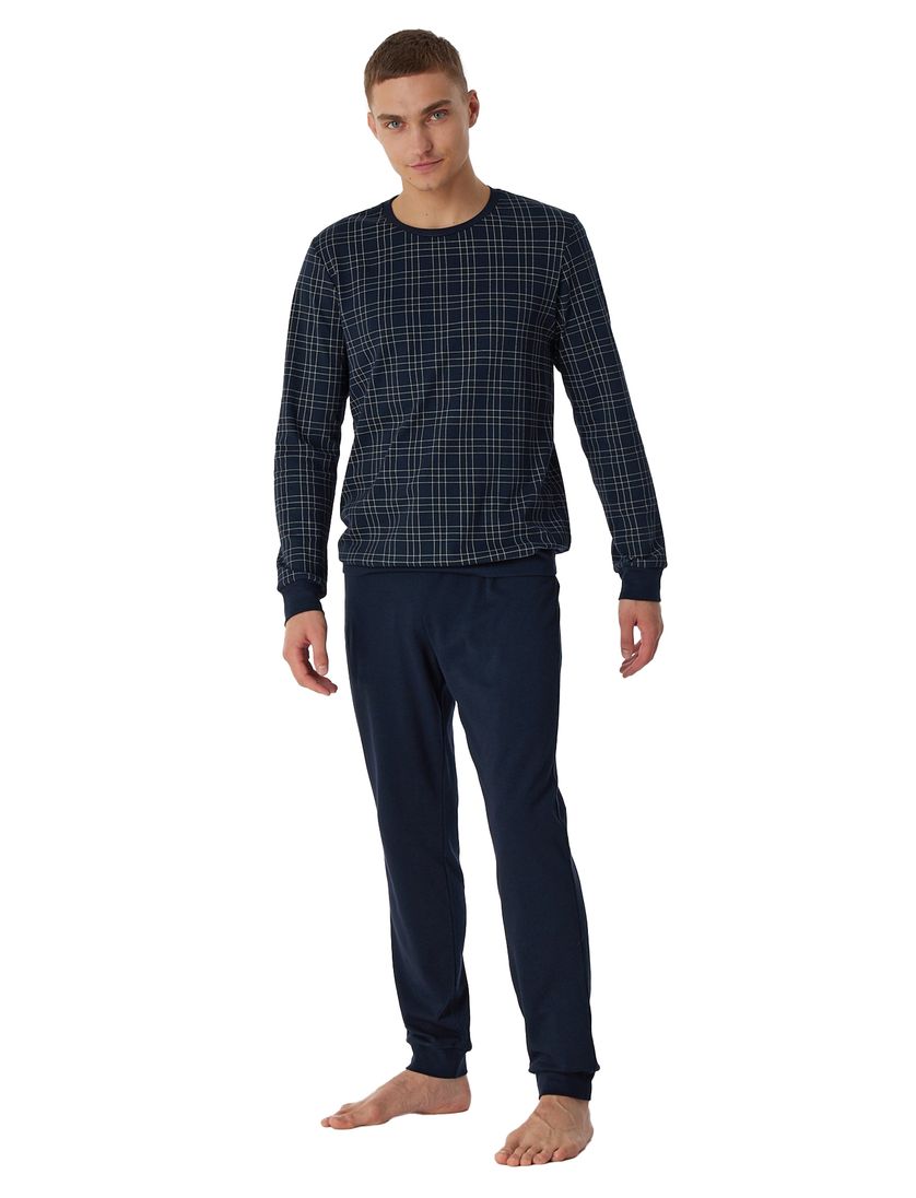 Schiesser navy pyjama geprint katoen