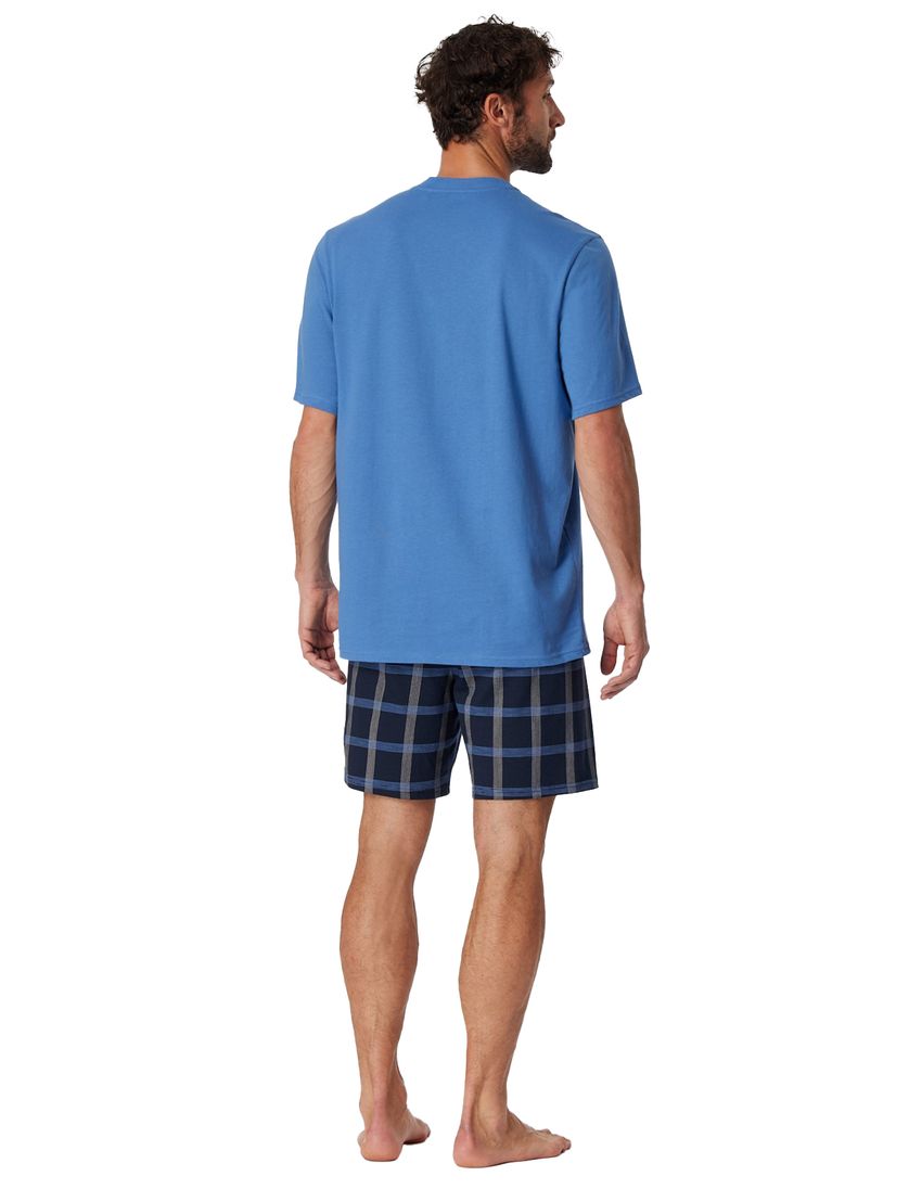 Blauwe shortama Schiesser geruit katoen