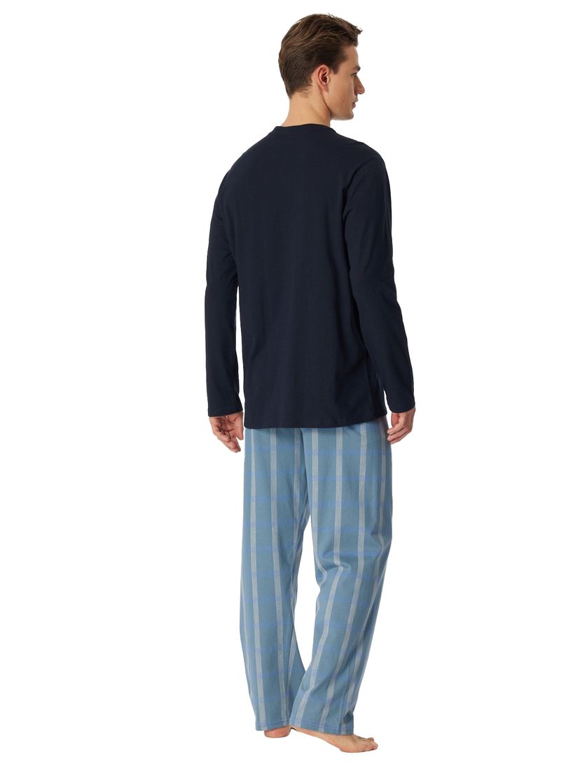 Schiesser blauwe pyjama geruit katoen