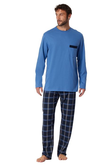 Schiesser Comfort Nightwear pyjama donkerblauw geruite broek