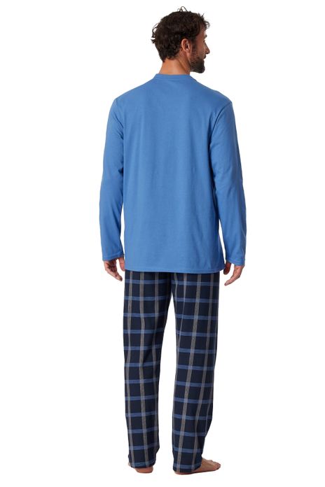 Schiesser Comfort Nightwear pyjama donkerblauw geruite broek