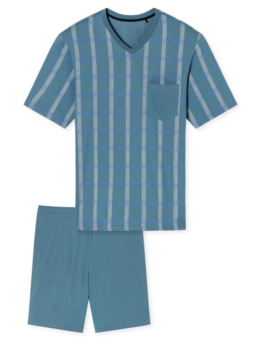 Schiesser shortama lichtblauw geruit