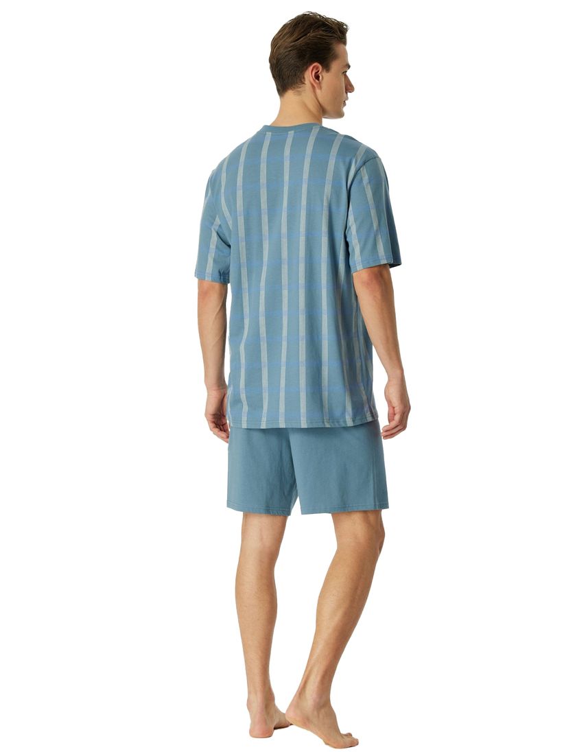 Schiesser shortama lichtblauw geruit