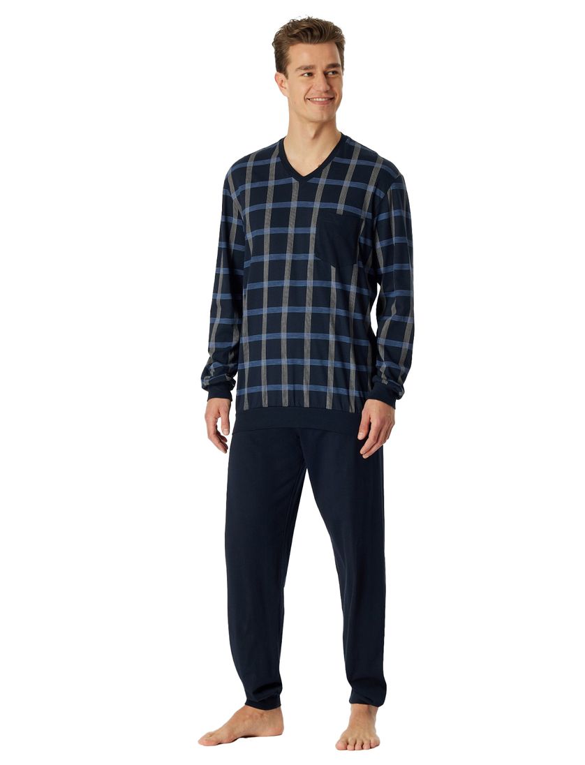 Donkerblauwe Schiesser pyjama geruit katoen