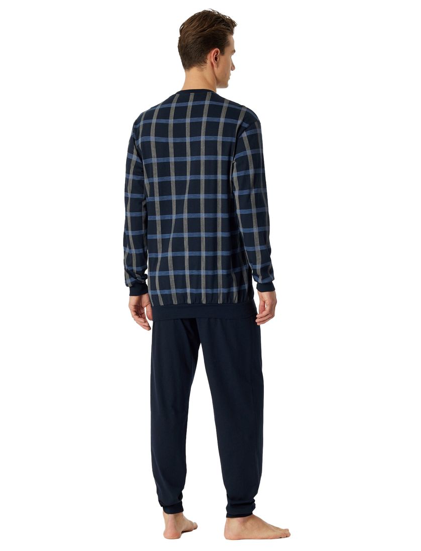 Donkerblauwe Schiesser pyjama geruit katoen